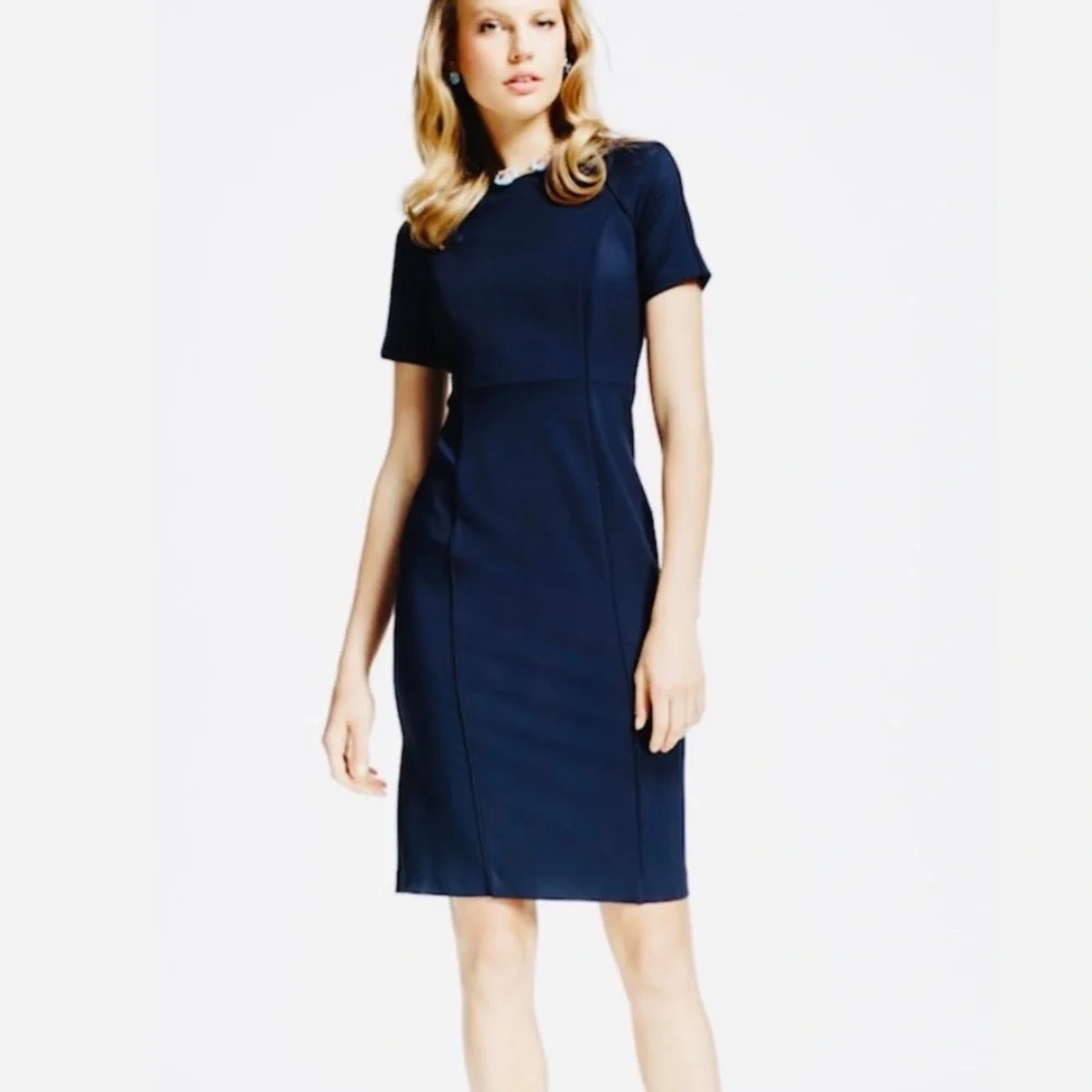 Brooks Brothers Navy Stretch Ponte Short Sleeve Sheath Dress - Picture 1 of 16
